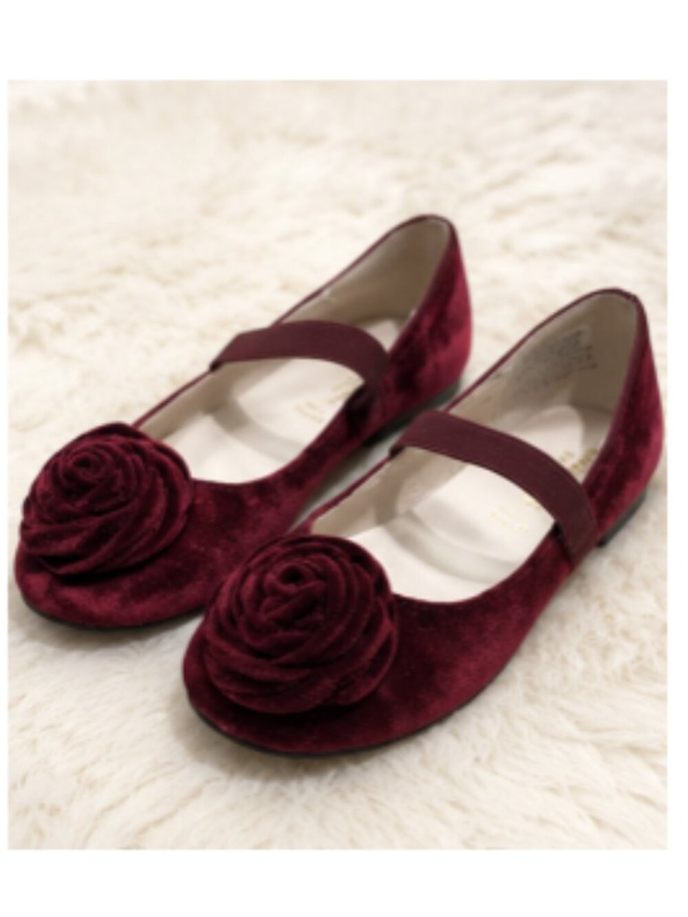 Monsoon Kids Burgundy Velvet Rosette Ballet Shoes - Girls US Size 2 (UK Size 1)
